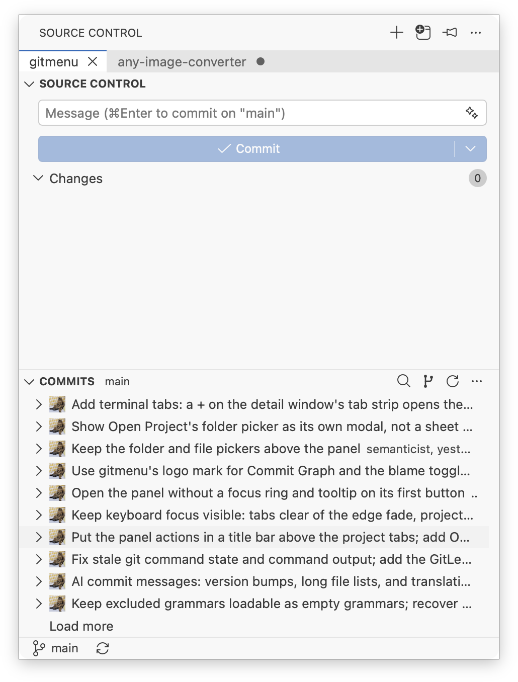 gitmenu panel